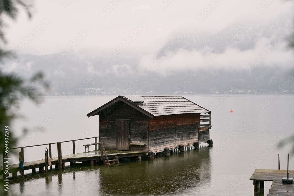 Fototapeta premium Old house in the European Alps. Dolomites mountains.