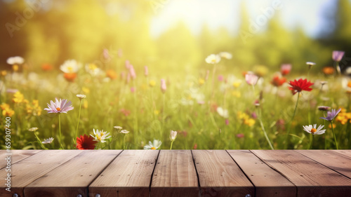 Wildflowers and wooden table background