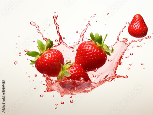 Fresh strawberries in a splash of yogurt and juice is a neutral backdrop.