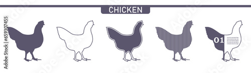Chicken farm animal. Poultry various flat icons set.
