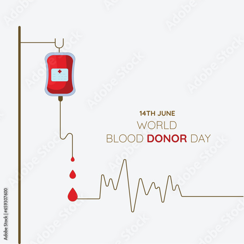 world blood donor day. World Blood Donor Day, June 14th, vector design, with blood bag transferring blood concept