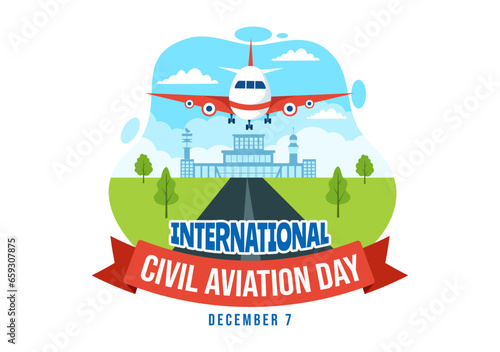 International Civil Aviation Day Vector Illustration on 7 December with Plane and Sky Blue View for Appreciate in Flat Cartoon Background Design