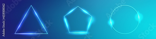 Set of neon frames with shining effects