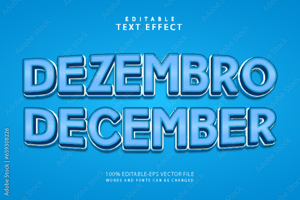 Dezembro december editable text effect 3 dimension emboss cartoon style