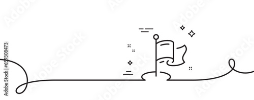 Milestone line icon. Continuous one line with curl. Place pin sign. Flag pointer symbol. Milestone single outline ribbon. Loop curve pattern. Vector photo