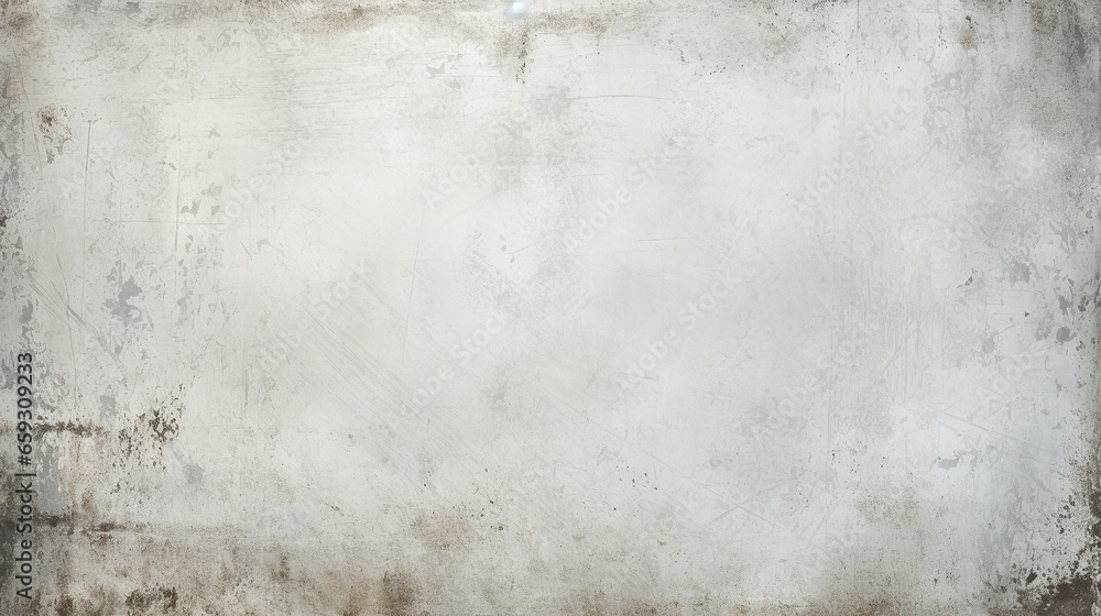 Abstract grungy, old textured paper. Light gray wrinkled vintage background with dark edges. Worn out backdrop for banner, montage, overlay or texture. AI generative illustration. - obrazy, fototapety, plakaty 