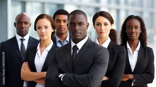 Multiracial professional business people standing together, diverse group of young employees, corporate staff team human resources concept Generative AI