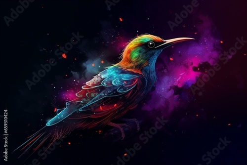 Colorful bird in space. Generative AI