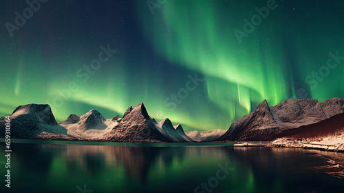the aurora bore is being lit up over the mountains © Usman