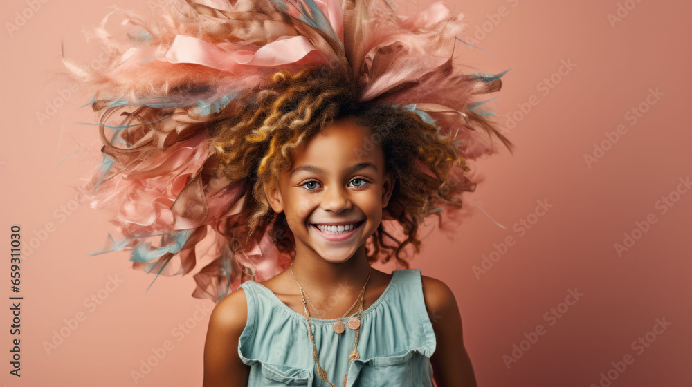 Captured in a moment of pure joy, this young African American lady, her hair in elegant dreadlocks, showcases her carnival spirit while striking playful poses for a photo. Captured in a moment of pure joy, this young African American lady, her hair in elegant dreadlocks, showcases her carnival spirit while striking playful poses for a photo.