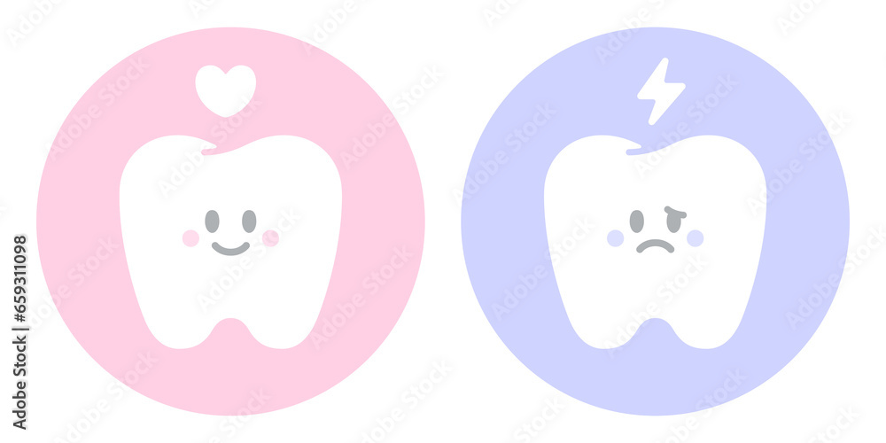 Tooth character. 이빨 캐릭터. Happy tooth and sad tooth character png illustration. 행복한 이빨과 슬픈 이빨 캐릭터 png 일러스트.