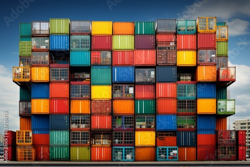 Colorful stack of cargo containers. Generative AI