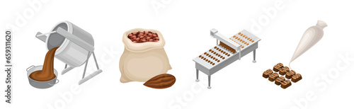 Chocolate Sweets Production and Manufacture Isometric Vector Set