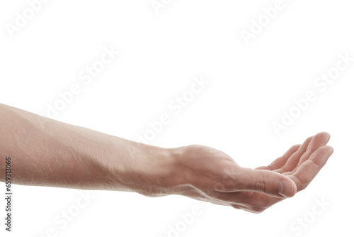 Man hand to hold something isolated on white background