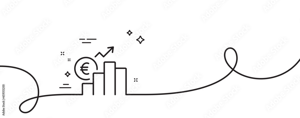 Euro rates line icon. Continuous one line with curl. Currency exchange sign. Money trade symbol. Euro rate single outline ribbon. Loop curve pattern. Vector Euro rates line icon. Continuous one line with curl. Currency exchange sign. Money trade symbol. Euro rate single outline ribbon. Loop curve pattern. Vector