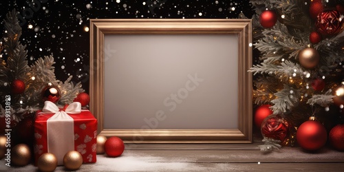Christmas empty frame and greeting card.