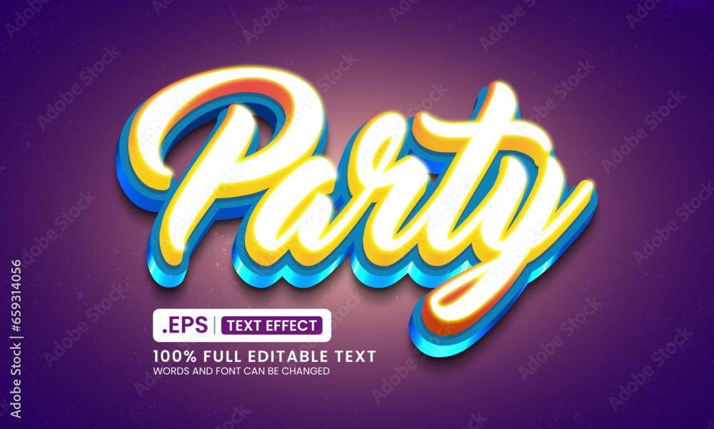 Design editable text effect, party 3d retro vector illustration