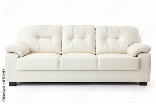 White three-seater sofa furniture isolated on a white background. Generative AI