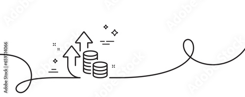 Inflation line icon. Continuous one line with curl. Growth or Increase price sign. Change money symbol. Inflation single outline ribbon. Loop curve pattern. Vector