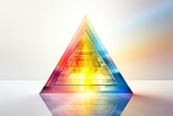Triangular prism dispersing sun beam splitting into a spectrum on white background. Generative AI