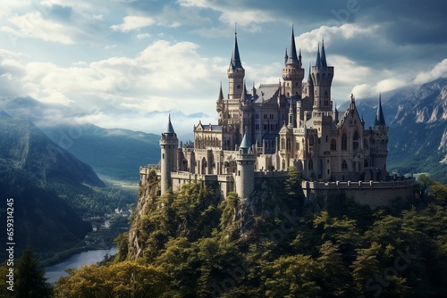 Majestic castle rich in gothic architecture. Generative AI