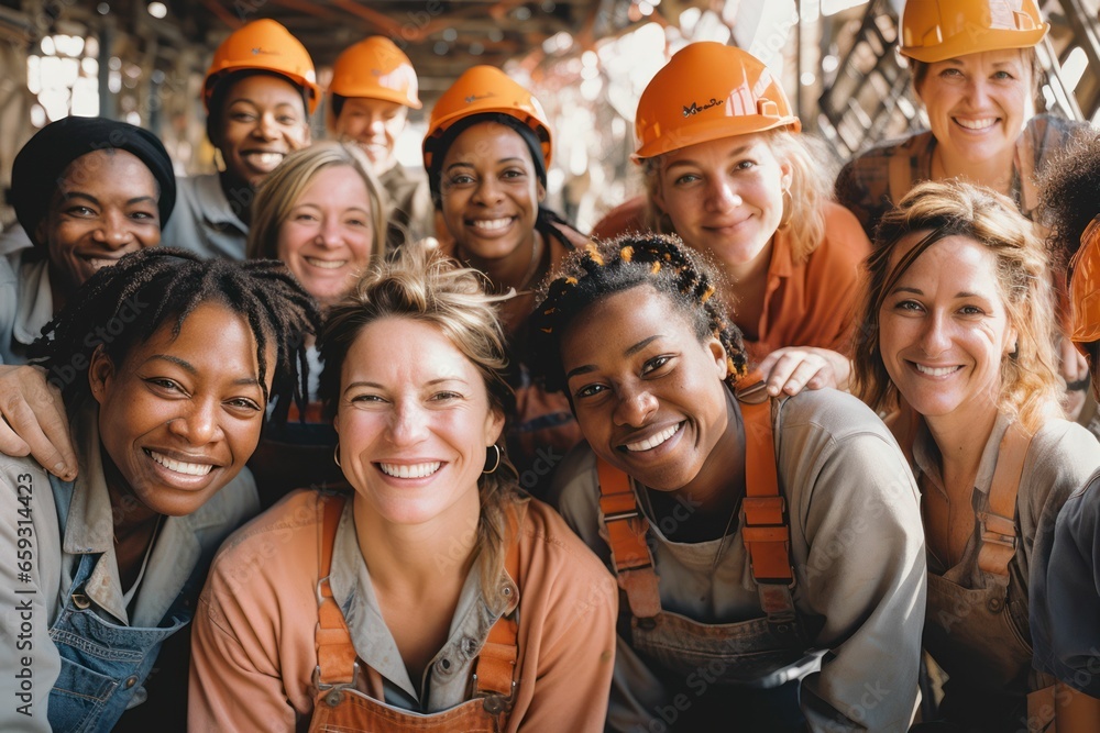 Smiling portrait of a diverse happy female group of women working Smiling portrait of a diverse happy female group of women working