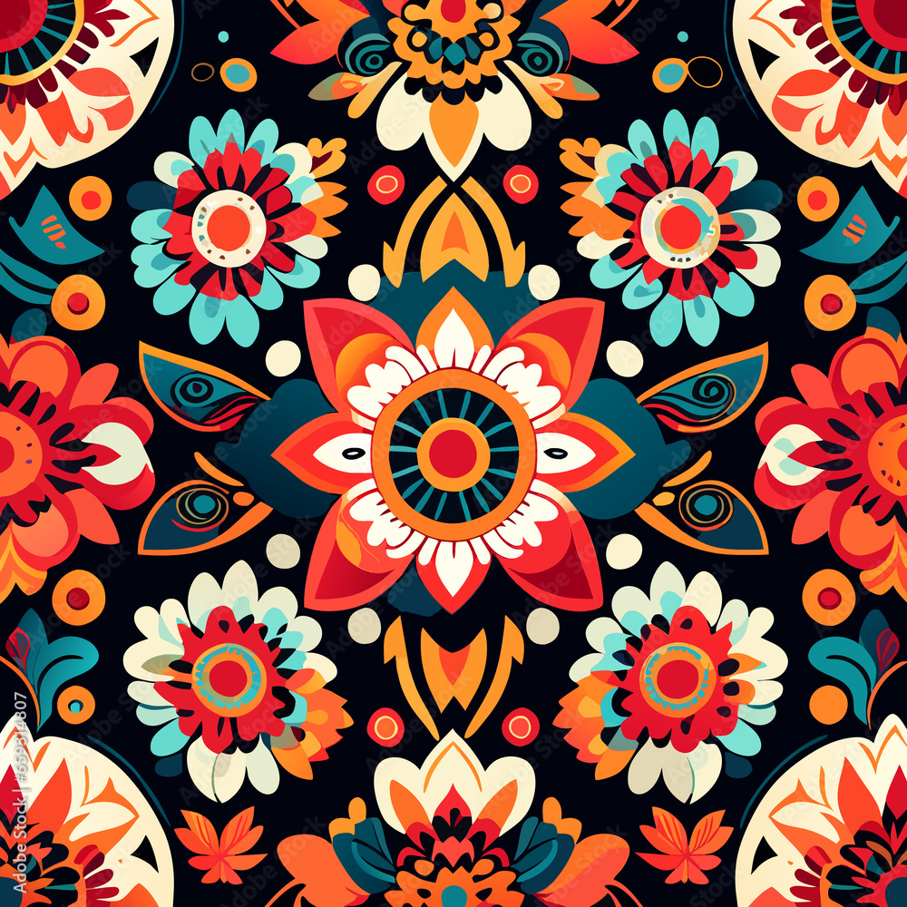 Seamless pattern with mandalas in retro style. 