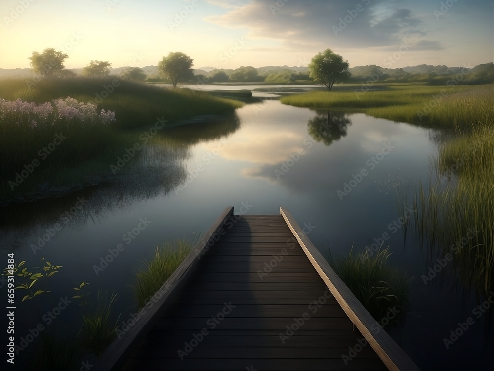 Strolling Path Along the Waterside of a Beautiful Wetland Strolling Path Along the Waterside of a Beautiful Wetland