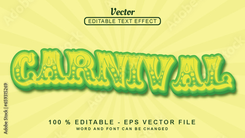 Editable 3d text effect green Carnival simple style isolated on light yellow background