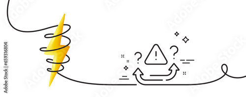 Attention line icon. Continuous one line with curl. Important choice sign. Danger warn symbol. Attention single outline ribbon. Loop curve with energy. Vector