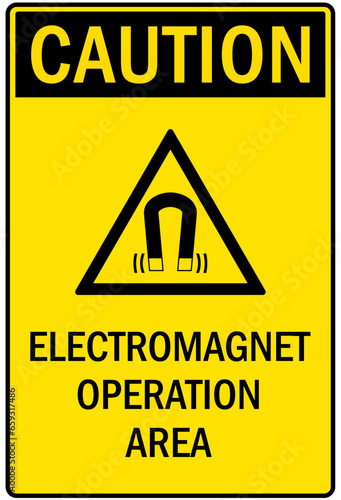 Pacemaker and magnetic hazard warning sign and labels electromagnetic operation area