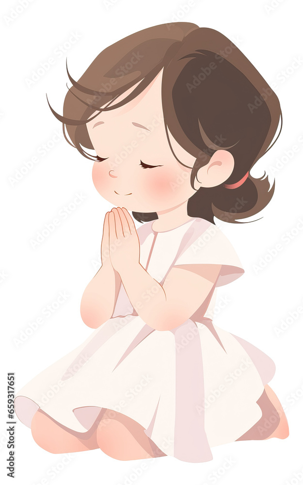 little girl show praying pose and feel peace cartoon illustration. little girl show praying pose and feel peace cartoon illustration.