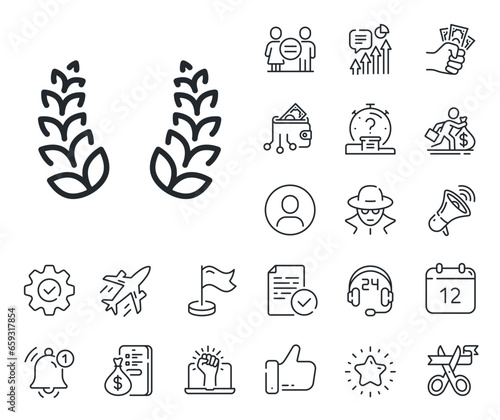 Reward symbol. Salaryman, gender equality and alert bell outline icons. Laurel wreath line icon. Winner award sign. Laurel wreath line sign. Spy or profile placeholder icon. Vector