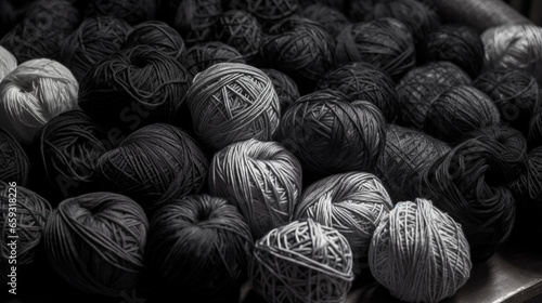 many black and white balls of yarn