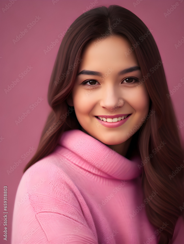 Fototapeta premium Portrait of a beautiful young woman with brown hair and makeup.