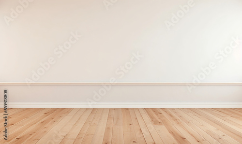 Empty wooden white table over white wall background, product display montage. generative AI