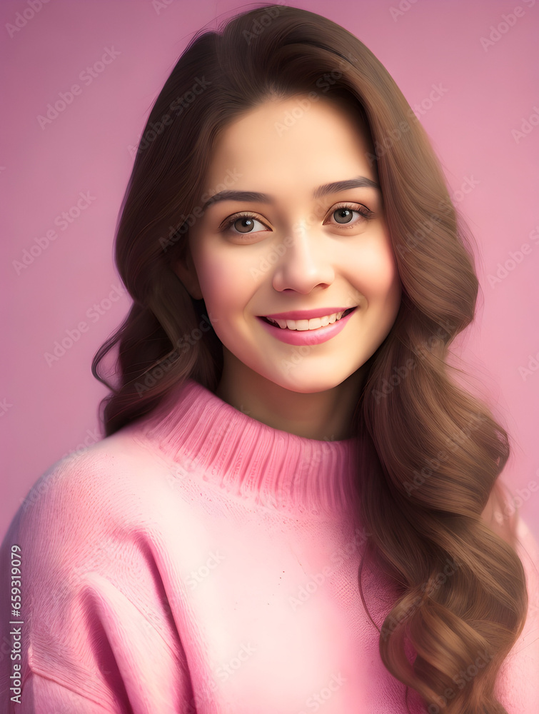 Pretty blonde woman, big lips on pink background. Smiling natural healthy girl lady with european appearance looking at camera. high quality photo Pretty blonde woman, big lips on pink background. Smiling natural healthy girl lady with european appearance looking at camera. high quality photo