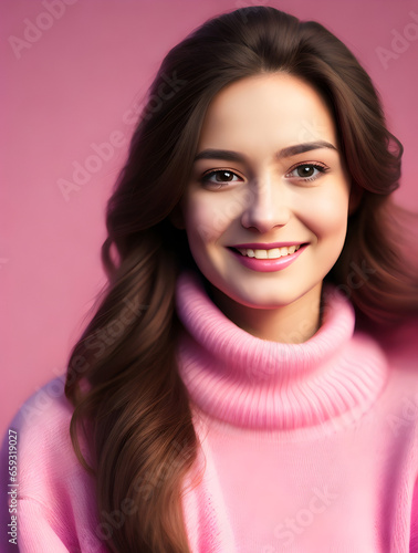 Portrait of a beautiful young woman with brown hair and makeup. © Rahul