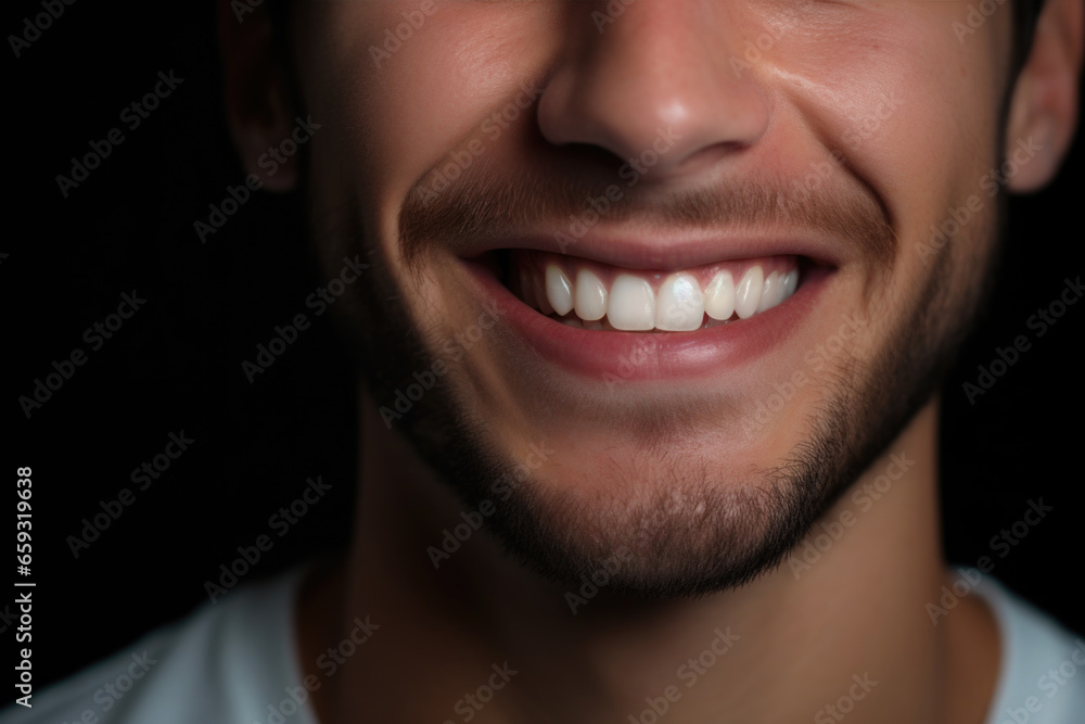 Close up of beautiful smiling man with white perfect teeth Close up of beautiful smiling man with white perfect teeth