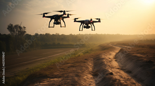 Drone technology with a quadcopter capturing aerial footage © Carlos