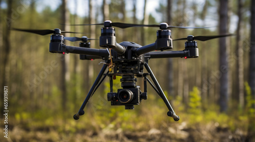 Drone technology with a quadcopter capturing aerial footage