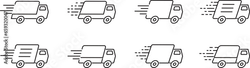 急いでいるトラックの線画アイコンセット