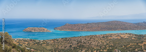 pretty panoramic view of old Venetian fortress and magical waters around Spinalonga, Crete. High quality photo