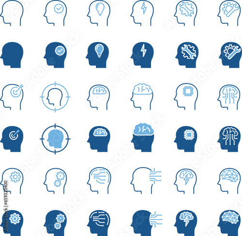 2色の青の頭脳アイコンセット