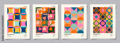 Set of Retro geometric pattern background. Creative covers or posters concept in modern bauhaus style for corporate identity, branding and social media advertising.