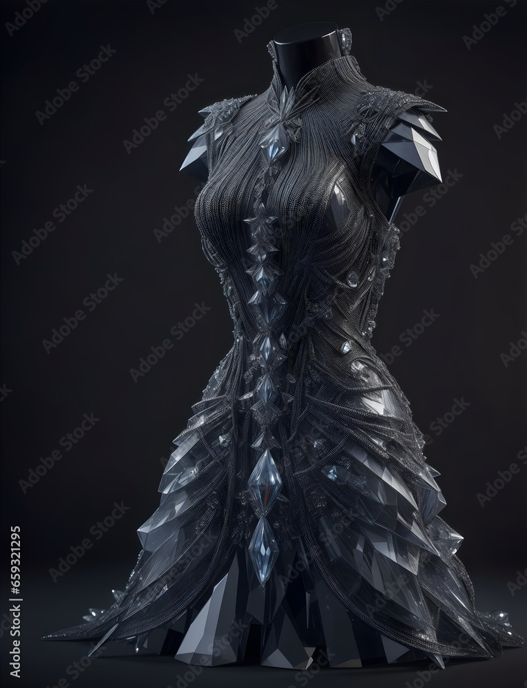 Elegant Futuristic Crystal Cascade Dress