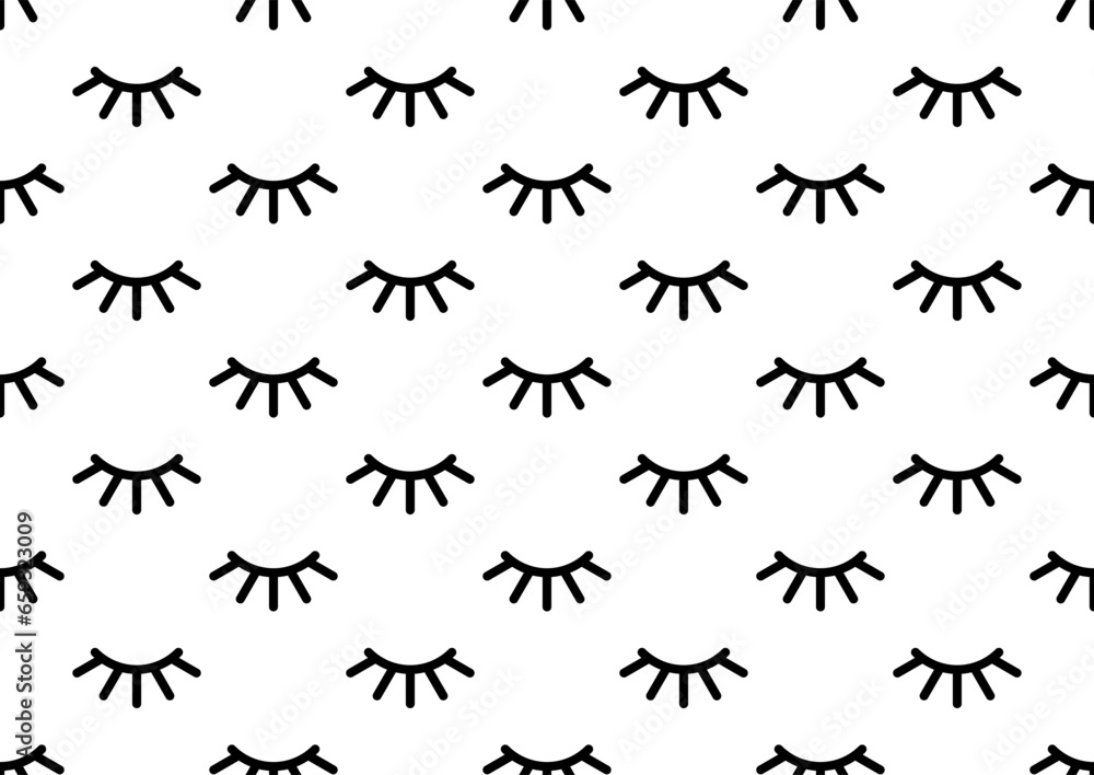 Closed eye with eyelashes cute vector seamless pattern for cartoon character illustration. Sleep girl or unicorn long eyelash line simple black endless texture. Closed eye with eyelashes cute vector seamless pattern for cartoon character illustration. Sleep girl or unicorn long eyelash line simple black endless texture.