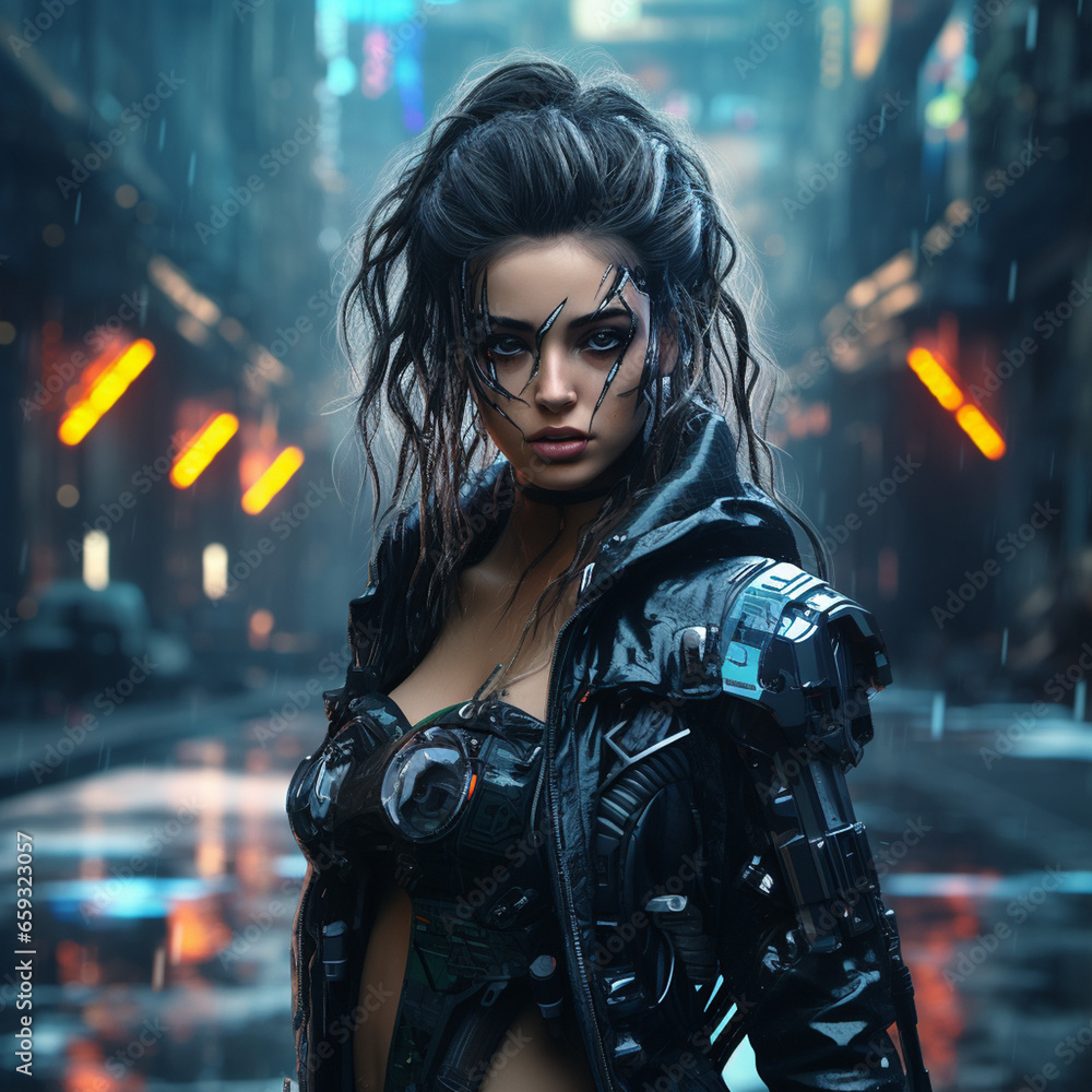 Naklejka premium サイバーパンク系ウーマン