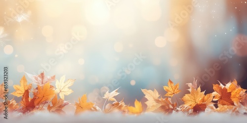 Beautiful colorful nature with bright leaves covered with frost in late autumn or early winter water drops after rain.