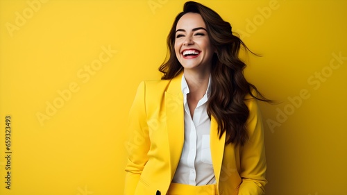 Lächelnde Geschäftsfrau im gelben Blazer: Selbstbewusst und erfolgreich